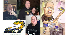 Bass guitarist caricature