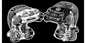 Ford vs Holden, Jim Beam vs Jack Daniel's - T-shirt design for Bathurst tour group