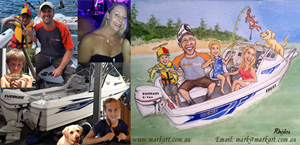 Family fishing caricature